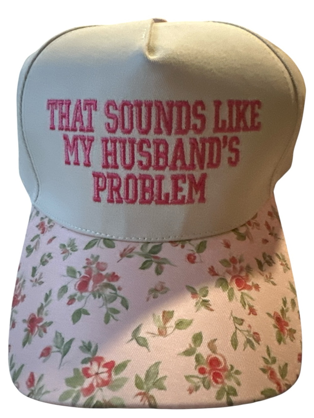 Zenana Outfitters Pink Floral Cap with Pink Embroidered Slogan